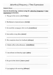 English Worksheet: Adverbs of frequency and time expressions