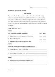 English Worksheet: Maxs Bedroom - Reading and Comprehension Questions