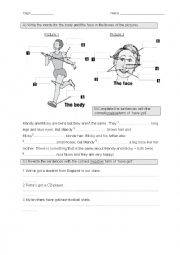 English Worksheet: Body parts and have got/has got