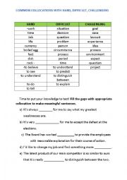 English Worksheet: Collocations with Hard, Difficult and Challenging