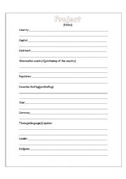 English Worksheet: project on different countries