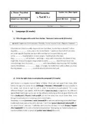 English Worksheet: Mid- term  test 1 9th Form
