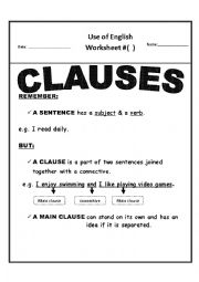 English Worksheet: Subordinate Clauses