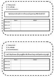 English Worksheet: Giving Advice - practicing modal verbs 