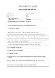 English Worksheet: REFERENCE CHECK FORM