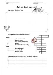 English Worksheet: Tell me about your family