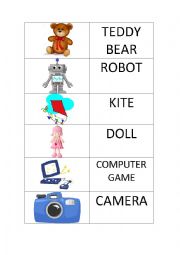English Worksheet: Toys Memory Game