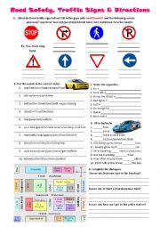 Road safety, traffic signs, prepositions and directions