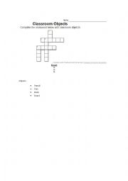 English Worksheet: Classroom objects - Cross Word