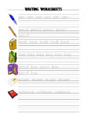 English Worksheet: school objects tracing