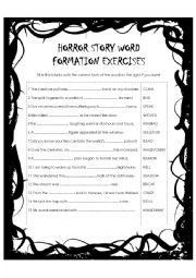 English Worksheet: Horror Story Word Formation Exercise