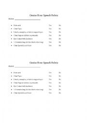 English Worksheet: Speech Rubric 