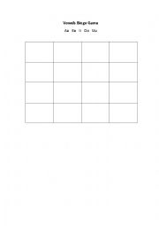 English Worksheet: Vowels Bingo Game