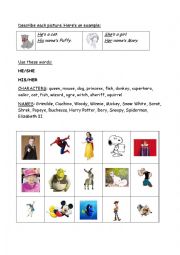 English Worksheet: His her cartoon characters