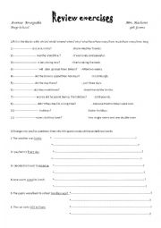 English Worksheet: Review Exercises 9th forms