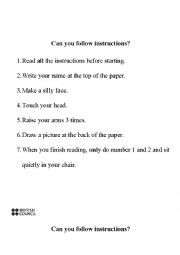 English Worksheet: Can you follow instructions? 