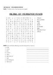 English Worksheet: Means of Transportation