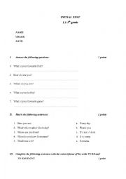 Fifthe grade initial test paper