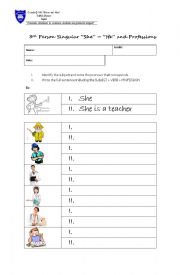 English Worksheet: She - He and Professions