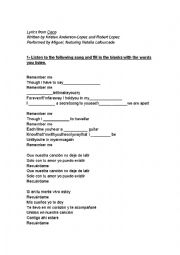 English Worksheet: Song: Remember Me - Coco