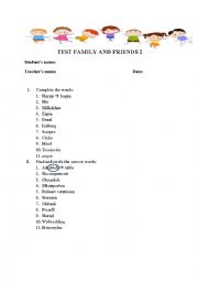 English Worksheet: family and friends 2 test