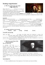 English Worksheet: Reading Comprehension Edgar Allan Poe