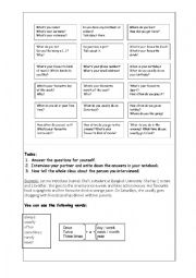 English Worksheet: Interview Cards Hobbies