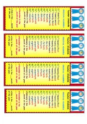 English Worksheet: ORDINAL NUMBERS BOOK MARK - PART 2 - BOTH PARTS EDITABLE  (WITH BOTH PARTS YOU WILL HAVE A TWO- FACED BOOK MARK) 