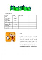 English Worksheet: School Subjects