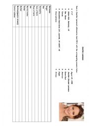 English Worksheet: Jennifer Lawrence Information Chart