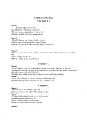 English Worksheet: Catcher in the Rye Study Guide