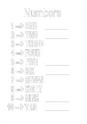 English Worksheet: Numbers from 1 to 10