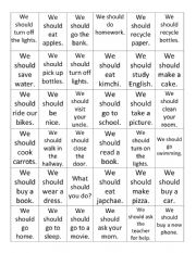 English Worksheet: Lesson 12: We should save the Earth. Connect four game - We should ___________.