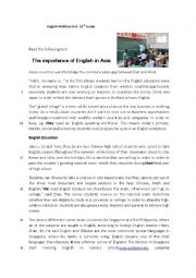 English Worksheet: 10th Grade Test-The importance of the English Language