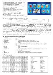 English Worksheet: The Emoji Movie Worksheet - part 2