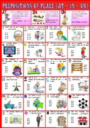 English Worksheet: Prepositions of place  IN ON AT + KEY