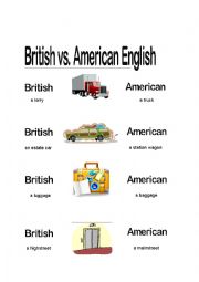 English Worksheet: Differences between British and Ameican English