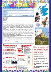 English Worksheet: An e-mail from Edinburgh. Reading and semi-guided writing.