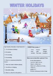 English Worksheet: Describing a picture - winter holidays