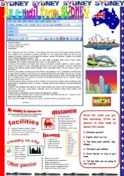 English Worksheet: An e-mail from Sydney.