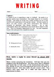 English Worksheet: WRITING. ANSWERING A LETTER to a friend. 1