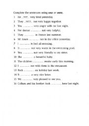 English Worksheet: Was & were exercises