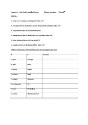 English Worksheet: Air and Land Pollution group session class 9th form