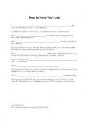 English Worksheet: How to keep your job