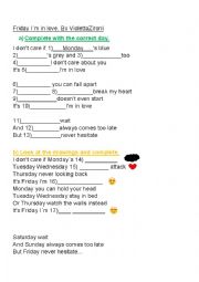 English Worksheet: Friday Im in love