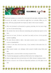 English Worksheet: Grammar Casino - grammar review