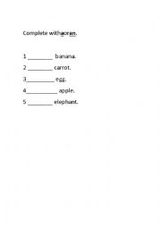 English Worksheet: Complete with a or an