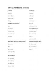 English Worksheet: Linking words matching activity
