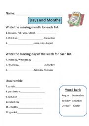 Days and Months Worksheet