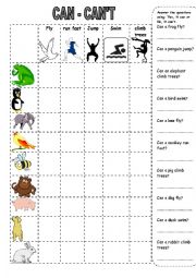 English Worksheet: can - cant 